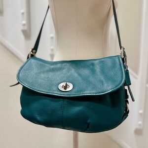 Vintage Coach Blue Leather Shoulder Crossbody Bag with Silver Hardware